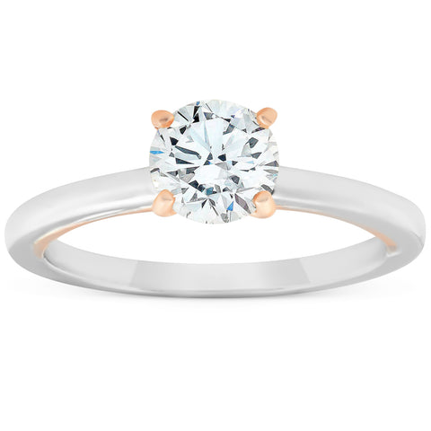 1 Ct Diamond Solitaire Two Tone Engagement Ring 14k White & Rose Gold Enhanced