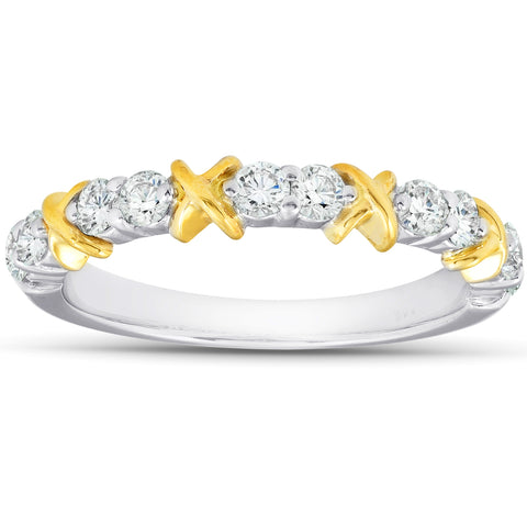 1/2Ct Diamond Wedding Womens Ring Two Tone Band 14k White & Yellow Gold