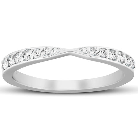 1/4Ct Diamond Stackable Tapered V Shape Womens Wedding Ring 10k White Gold