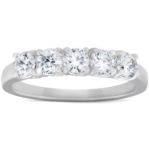 1 Ct Diamond Five Stone Tellis Wedding Ring 14k White Gold