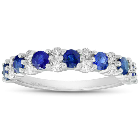 1 1/2 Ct Blue Sapphire & Diamond Wedding Ring 14k White Gold