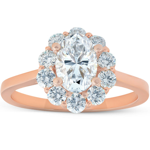 1 5/8 Ct Oval Lab Created Moissanite & Diamond Halo Engagement Ring Rose Gold