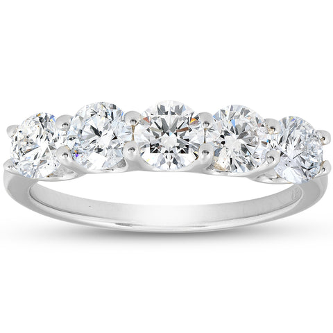 SI/G 1.25 Ct Diamond Five Stone Wedding Ring 14k White Gold EX3 Lab Grown