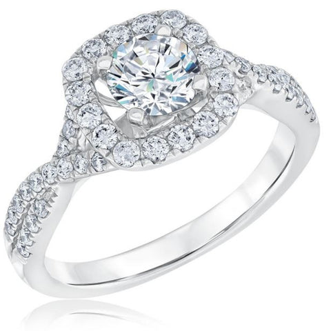 1 1/4 Ct Diamond Cushion Halo Criss Cross Engagement Ring White Gold