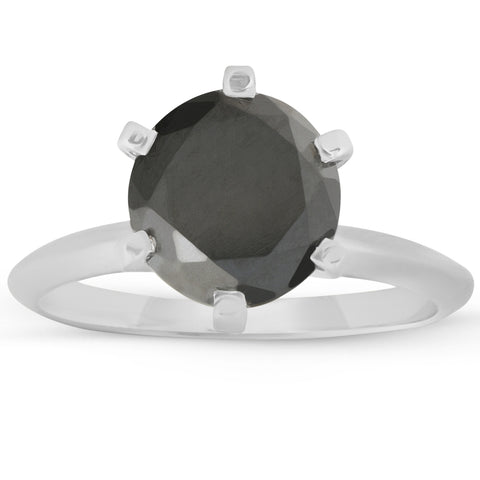 1 1/4Ct Black Diamond Solitaire Engagement Ring 10k White Gold