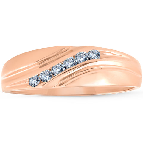Mens Rose Gold 1/4 Ct Diamond Wedding Band High Polished Ring