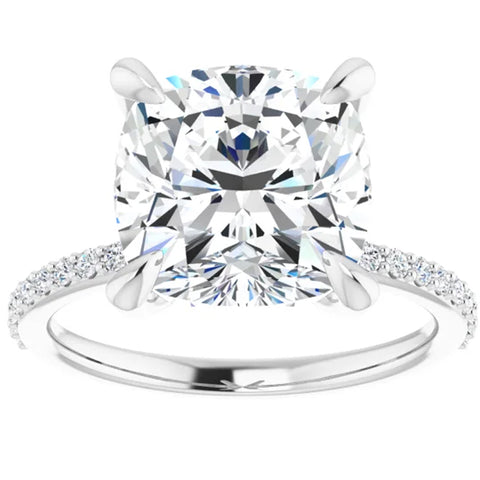 VS 3 1/2 Cushion Moissanite and Diamond Engagement Ring 14k White Gold