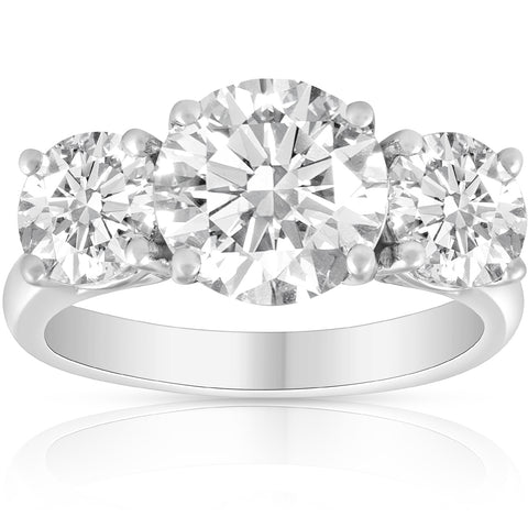 3 1/2 Ct Three Stone Diamond Engagement Ring 14k White Gold Enhanced