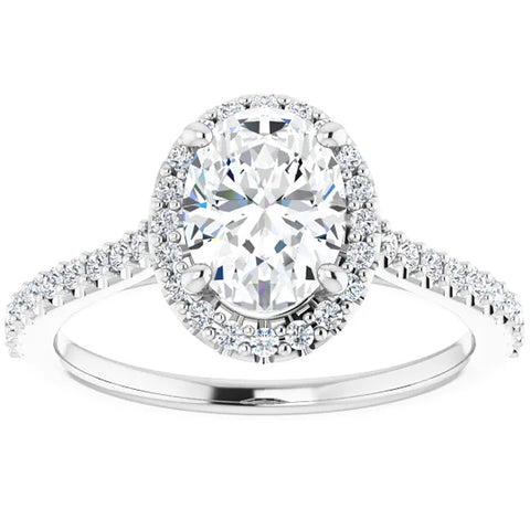 1 1/2 Ct Halo Diamond & Oval Moissanite Engagement Ring White Gold