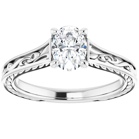 1Ct Oval Moissanite Solitaire Engagement Ring 14k White Yellow or Rose Gold