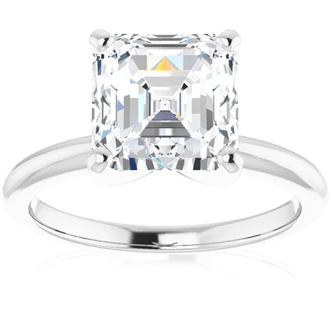 5 Ct TW Asscher Solitaire Moissanite Engagement Ring White, Yellow, or Rose Gold