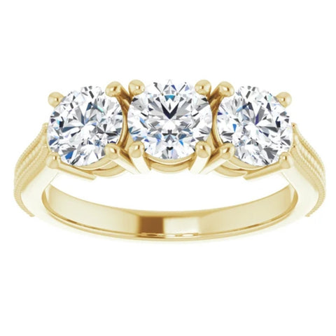 VS 1.50Ct Three Stone Lab Grown Diamond Engagement Ring Yellow Gold Anniversary