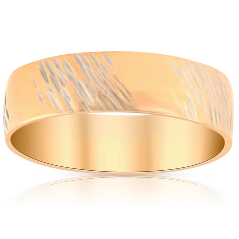 14k Yellow Gold Mens 6mm Hand Etched Wedding Anniversary Band