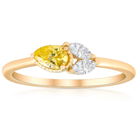 VS 3/8Ct Fancy Yellow Pear & Marquise Shape Diamond Ring Yellow Gold Lab Grown