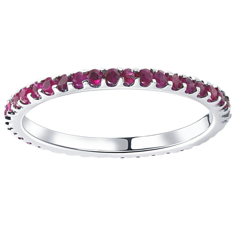 3/4 Ct TW Genuine Ruby Eternity Ring Anniversary Stackable Band 10k White Gold
