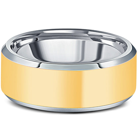 Men's Polished Tungsten & Gold Plated Two Tone 8mm Ring Wedding Band