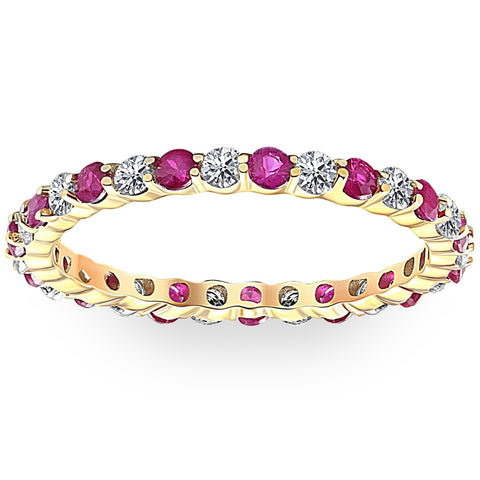 1 cttw Ruby & Diamond Wedding Eternity Stackable Ring 10k Yellow Gold