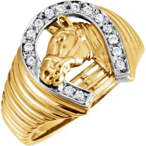 Men's 1/3CT Diamond Horseshoe Lucky Ring 10k Yellow Gold