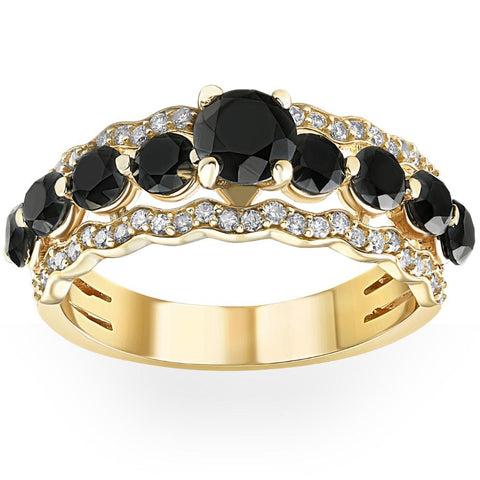 2 3/4Ct Black Diamond Engagement Ring 14k Yellow Gold