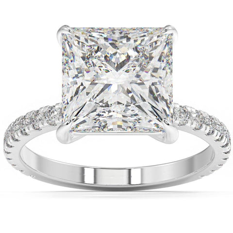 VS 4.50Ct Princess Cut Diamond Engagement Ring Lab Grown in White or Yellow Gold