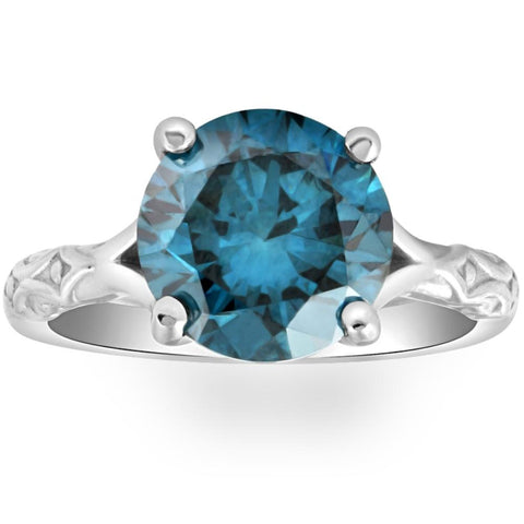 VS 3Ct Blue Diamond Solitaire Vintage Engagement Ring Lab Grown in White Gold