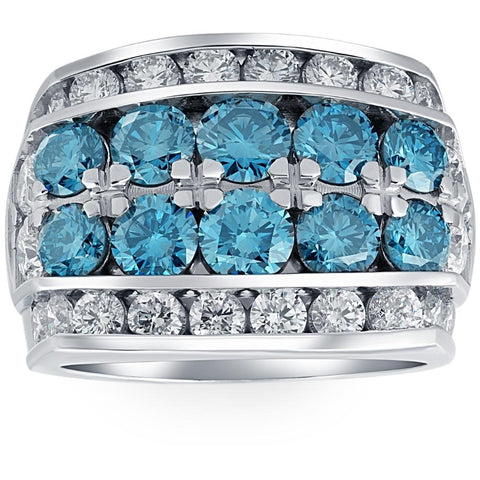 VS 7Ct Blue Diamond Men's Four Row Huge Anniversary Ring in 10k White Gold
