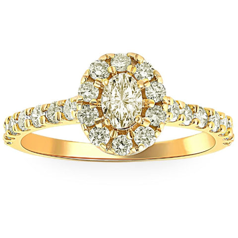 1Ct Natural Oval Diamond Halo Engagement Ring in 10k Yellow Gold