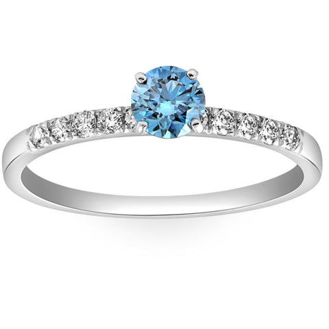 VS 1/2Ct Round Cut Blue Diamond Engagement Ring in White Gold