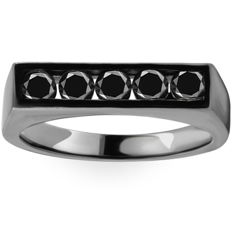 1Ct Black Diamond 5-Stone Men's Ring in 10k Black Gold