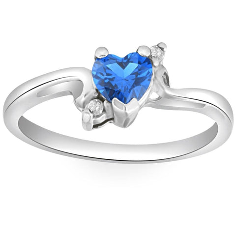 1/3Ct Heart Shaped Blue Sapphire & Diamond Ring in White, Yellow, or Rose Gold