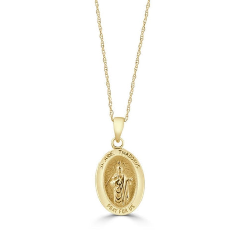 14k White or Yellow Gold Mother St. Jude Thadeus Pendant Necklace 14.5mm Tall