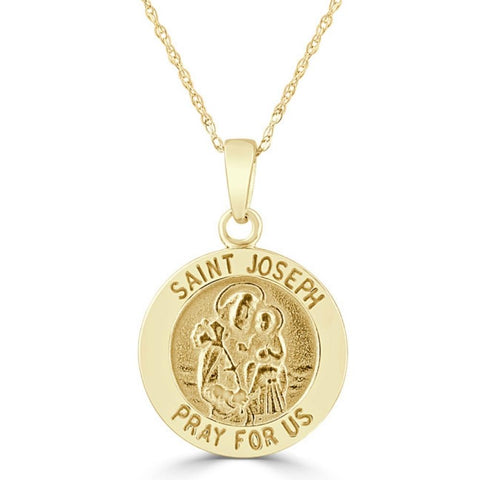 14k White or Yellow Gold Gold St. Joseph Medal Pendant Necklace 14.5mm 1.6 Grams