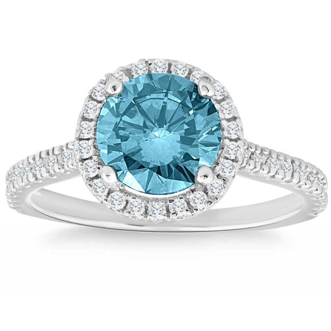 3 1/3 Ct Blue & White Diamond Halo Engagement Ring in 14k White Gold