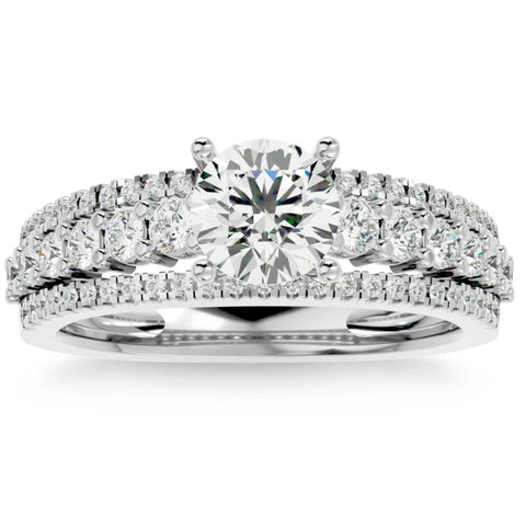 1 1/2Ct 3Row Diamond & Moissanite Engagement Ring in White, Yellow, Rose Gold