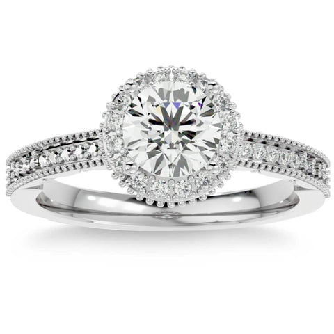 VS 1 1/10Ct TW Vintage Diamond & Moissanite Halo Engagement Ring in Gold