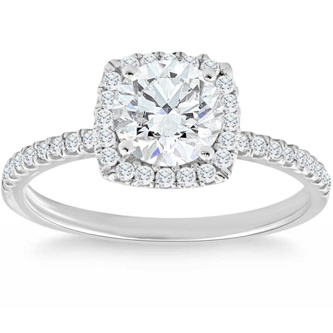 1 3/4 Ct TW Moissanite & Diamond Cushion Halo Engagement Ring in 14k White Gold