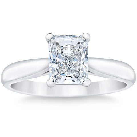 F/VS 1Ct Radiant Cut Solitaire Lab Grown Diamond Engagement Ring in Platinum