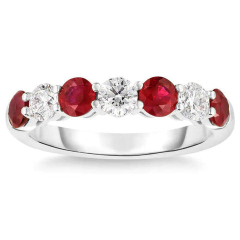 1 1/2Ct TW Round Diamond & Created Ruby Wedding Anniversary Ring in 14k Gold