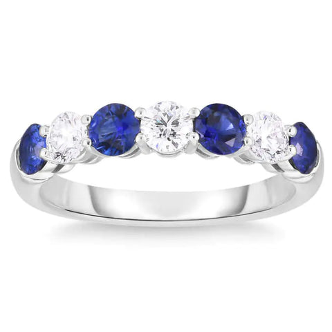 1 1/2Ct TW Round Diamond & Created Blue Sapphire Stackable Ring in 14k Gold