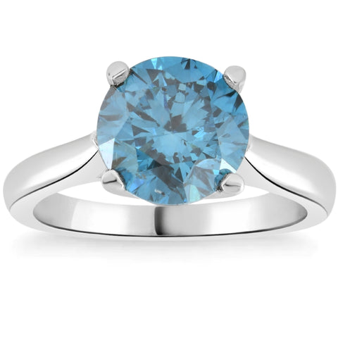 2 Ct Round Blue Diamond Solitaire Engagement Ring 14k White Gold Lab Grown