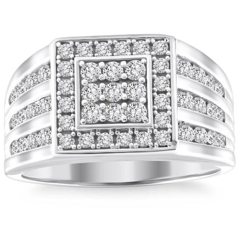 1Ct TW Diamond Men's Anniversary Wedding Ring High Polished Band 10k White Gold