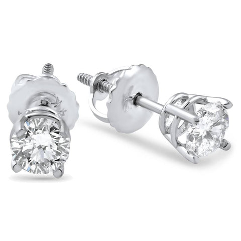 5/8 Ct TW Round Real Diamond Screw Back Studs Earrings Solid 14K White Gold