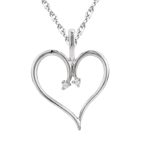 Heart Diamond Pendant & Chain 10 Karat White Gold 1"Tall