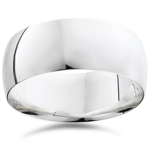 High Polished 9MM Dome Mens Wedding Band Ring Solid 10K White Gold