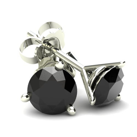 .20CT Round Brilliant Cut Black Diamond Stud Earrings in 14K Gold Martini Setting