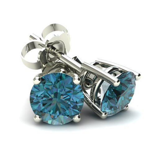 .20CT Round Brilliant Cut Blue Diamond Stud Earrings in 14K Gold Basket Setting