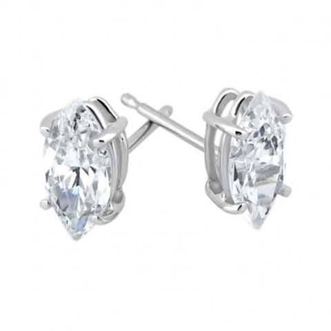 1/4ct Marquise Diamond Stud Earrings Solid 14K White Gold