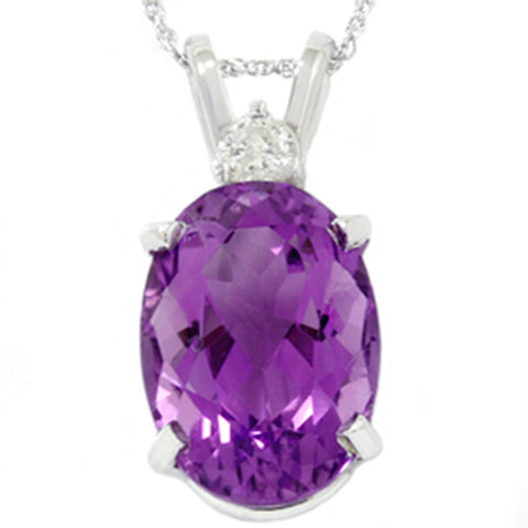 14x10mm Oval Amethyst Diamond Pendant Women's Necklace 18" White Gold