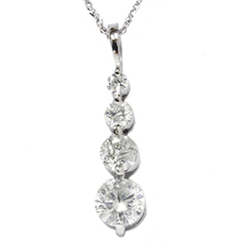 1 1/2ct Real Diamond Journey Pendant Solid 14K White Gold