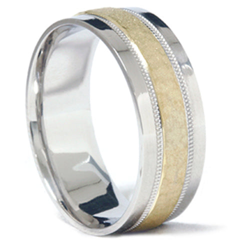 Mens 950 Platinum & 18K Gold Hammered Wedding Band Ring